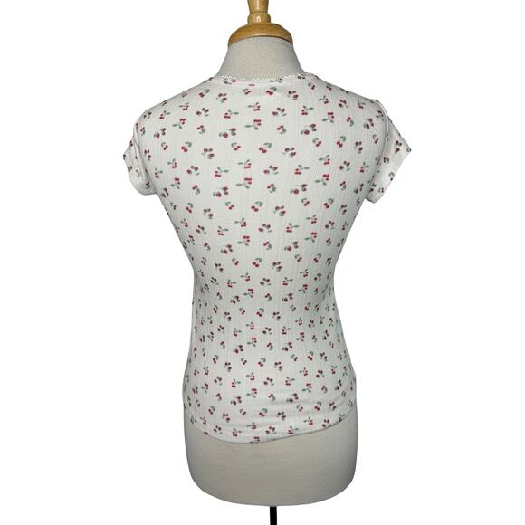 ABERCROMBIE Kids Sweet Cherries Soft Henley Short Sleeve Tee Sz 15/16 White Red - Picture 3 of 8